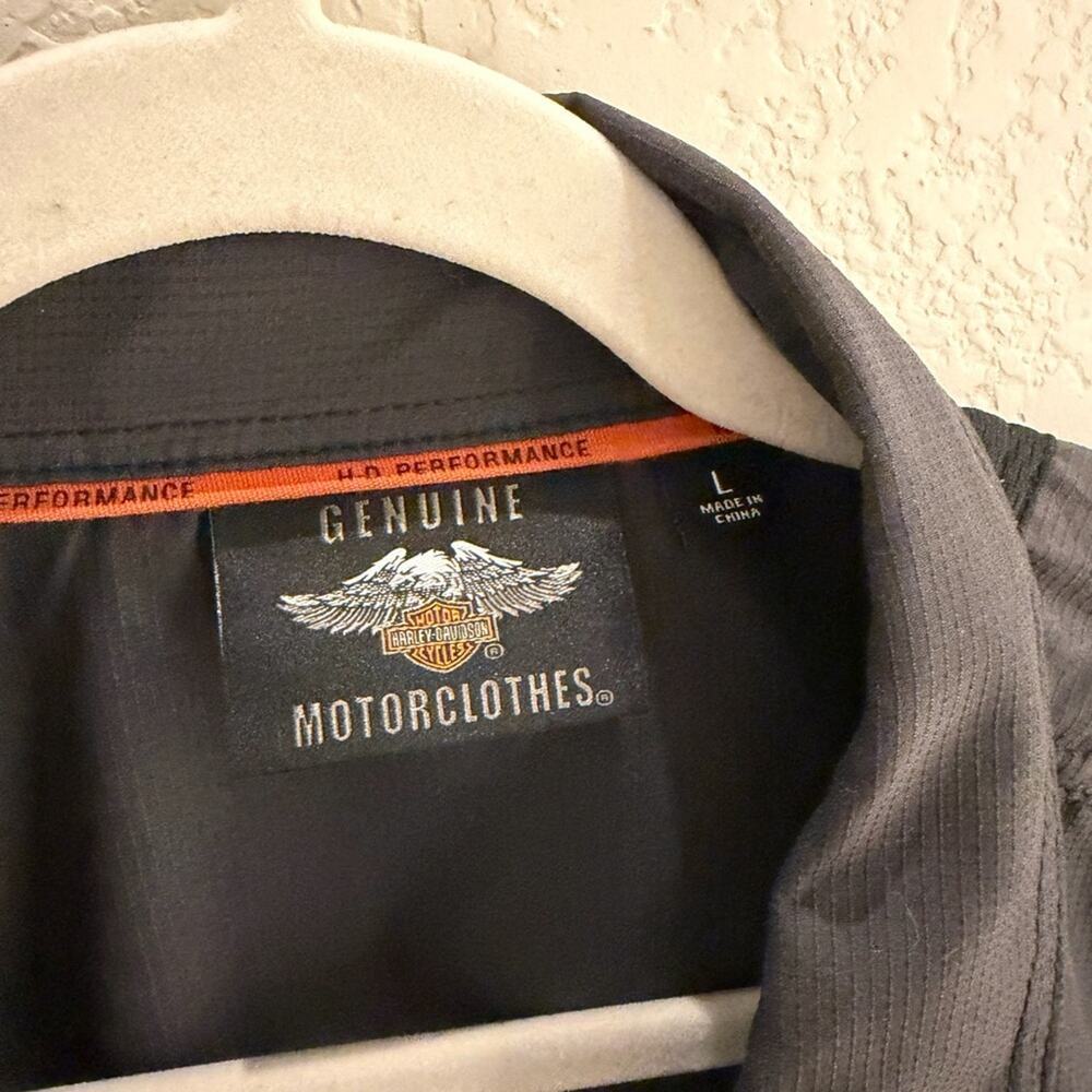 Harley Davidson Button Down Shirt Gray and Black Short Sleeve Moto Streetwear  L - Picture 3 of 4